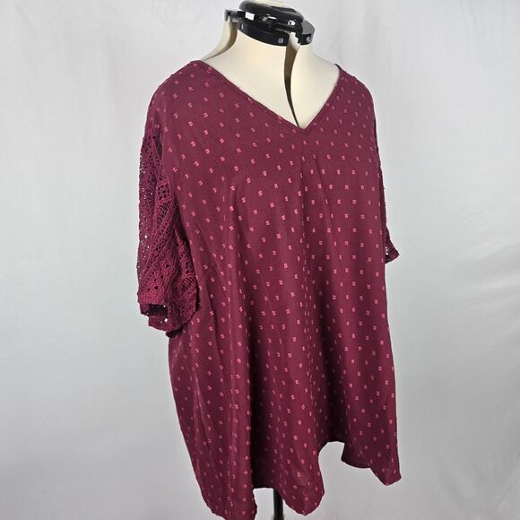 Bloomchic Blouse Women's 3X Purple Fabric Polka Dot Lace Short Sleeve Blouse NWT - Picture 8 of 14